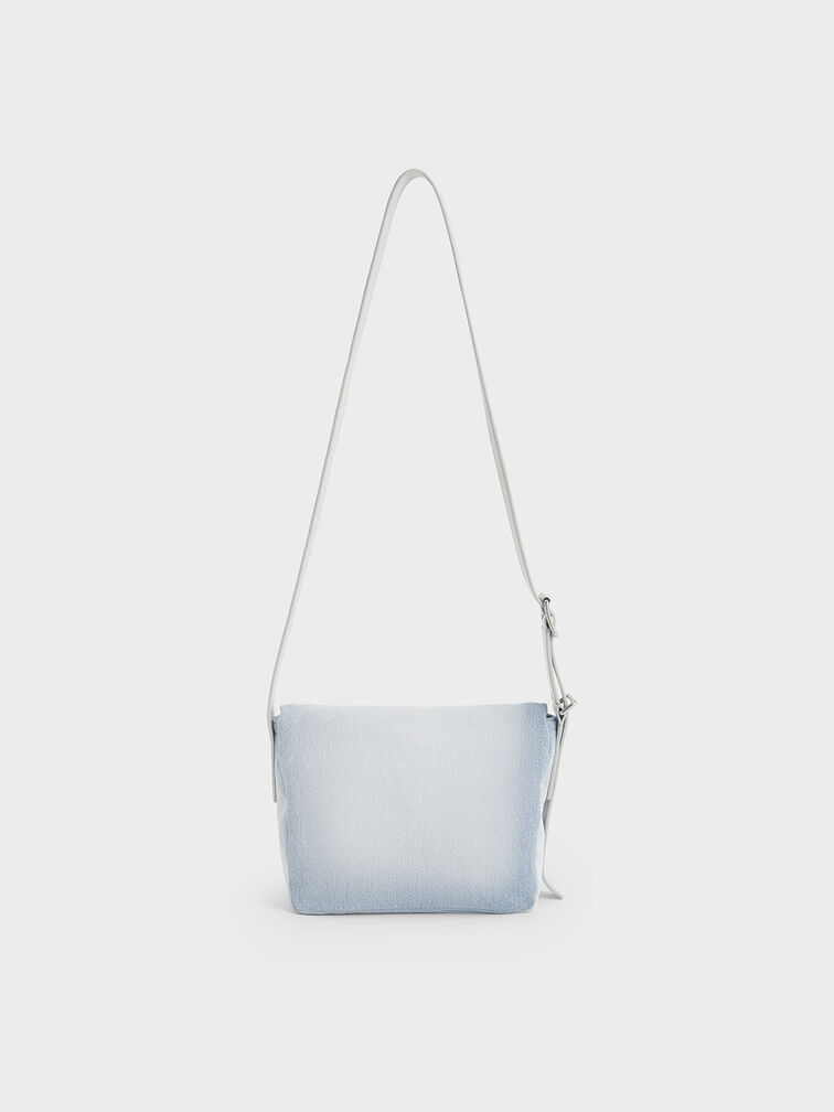 Ivette Denim Front Flap Crossbody Bag, Light Washed Denim, hi-res