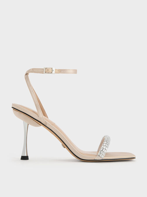 Demi Recycled Polyester Embellished Ankle-Strap Sandals, Cream, hi-res