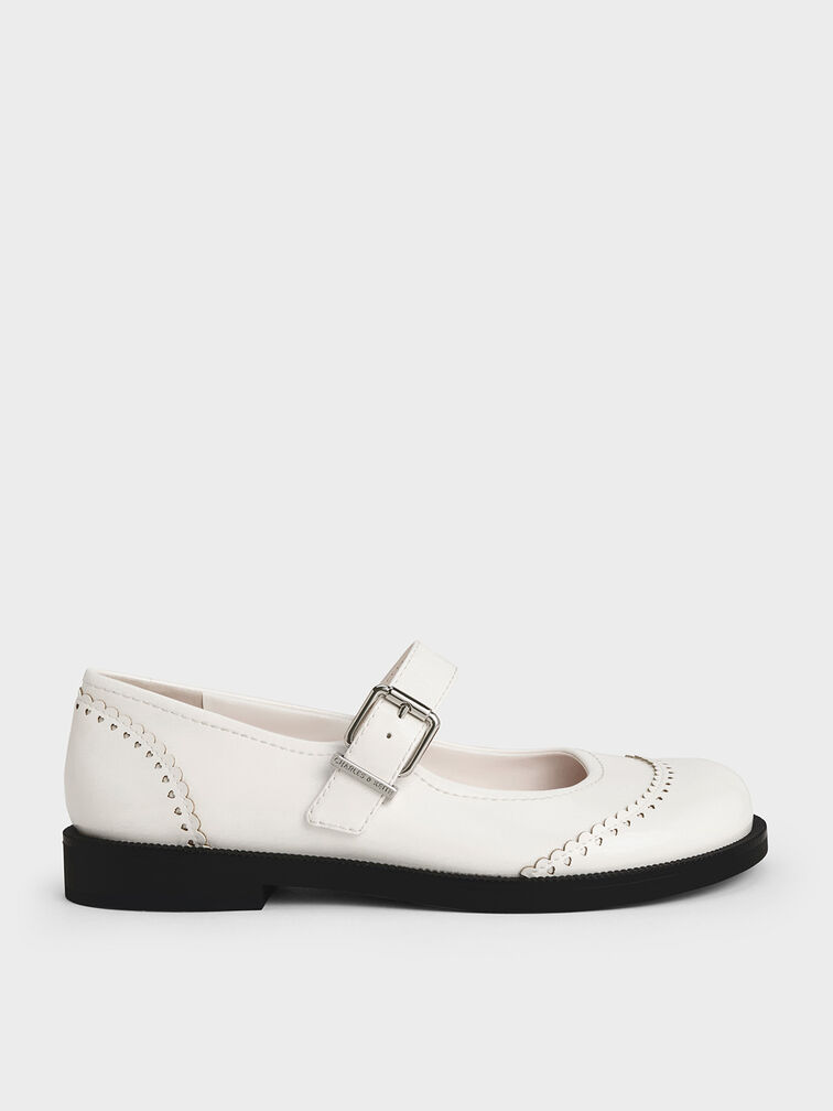 Heart Buckled Mary Janes, White, hi-res