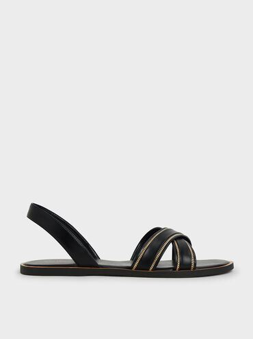 Embellished Slingback Sandals, Black, hi-res