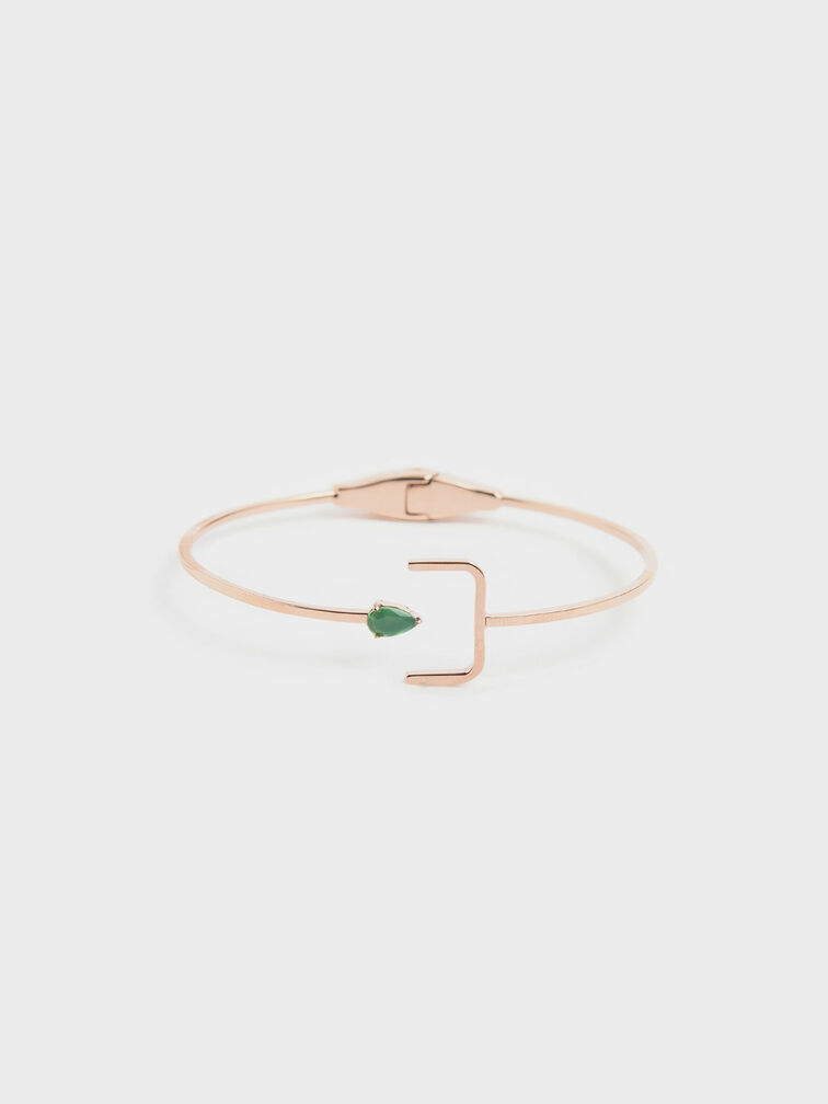Green Agate Stone Cuff Bracelet, Rose Gold, hi-res