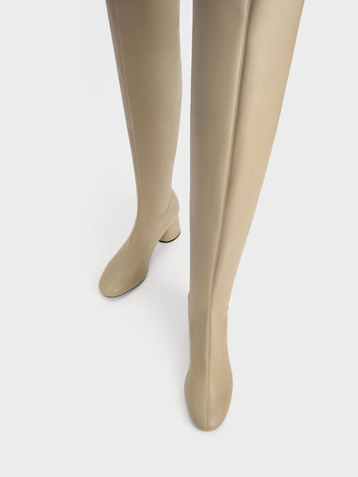 Cylindrical Heel Thigh-High Boots, Taupe, hi-res