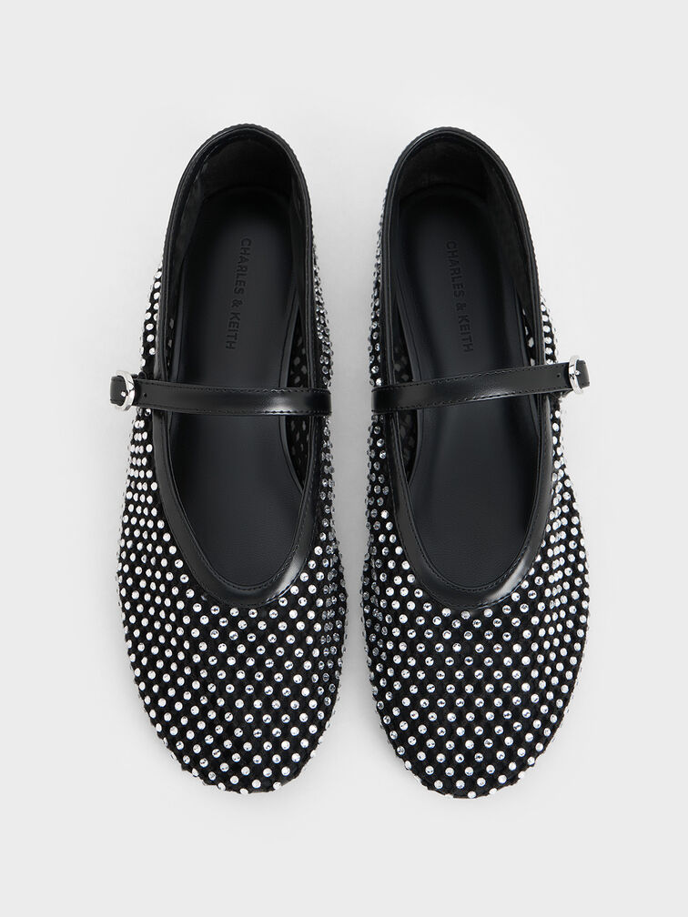 Maggie Mesh Mary Janes embelezada com cristal, Black, hi-res