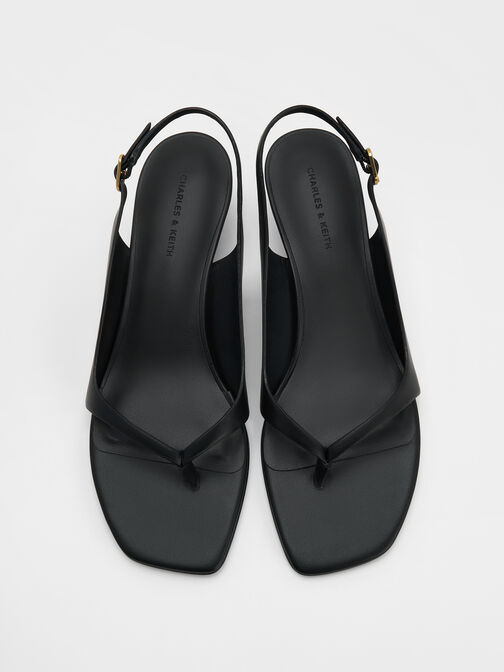 Rayne Square-Toe Kitten-Heel Thong Slingback Sandals, Black, hi-res