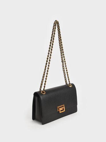 Chain Strap Evening Bag, Black, hi-res