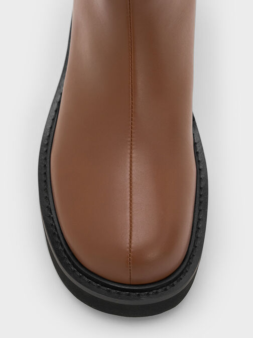 Girls' Chunky Ankle Boots, Brown, hi-res