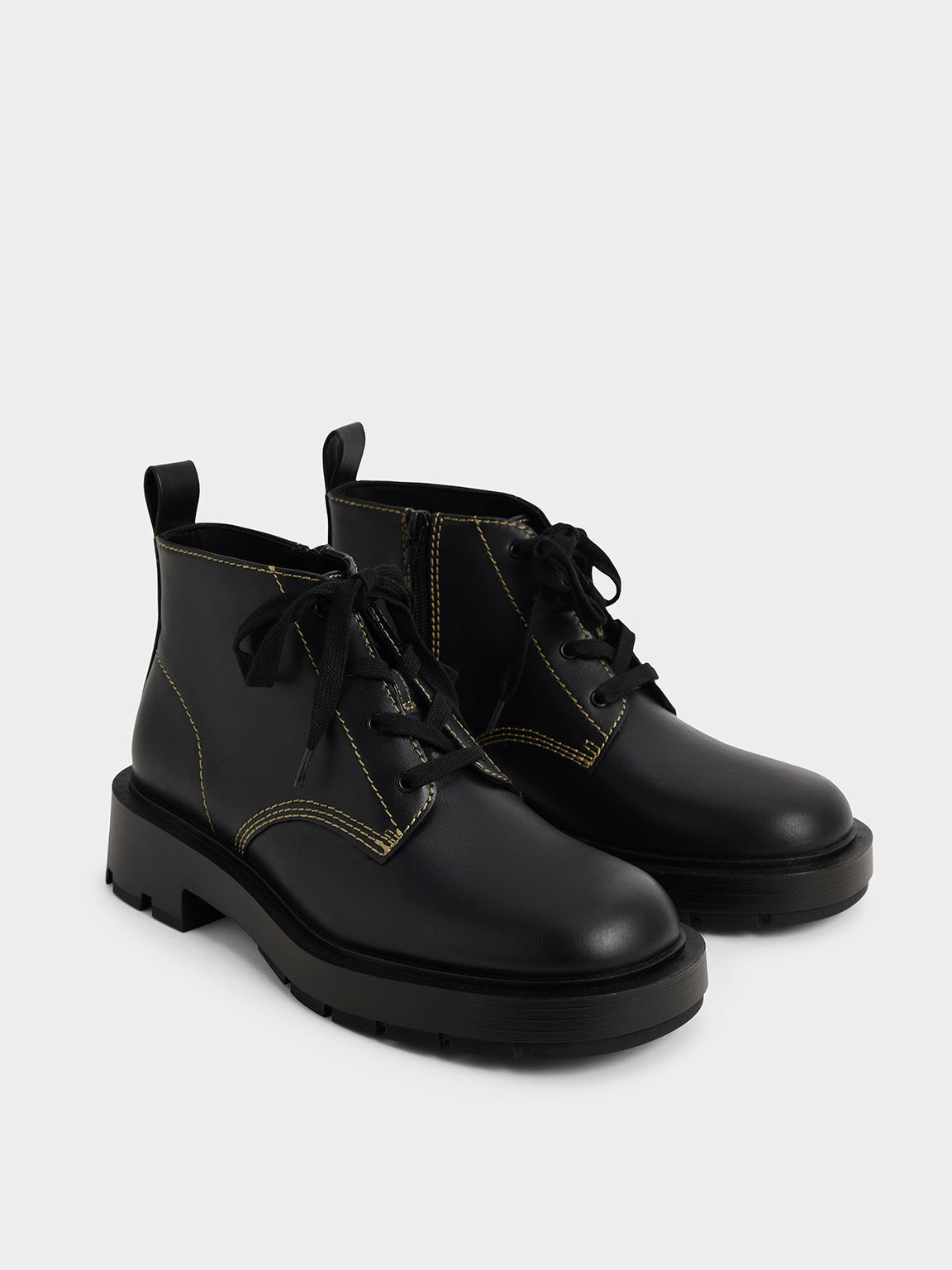 Lace-Up Ankle Boots, Black, hi-res