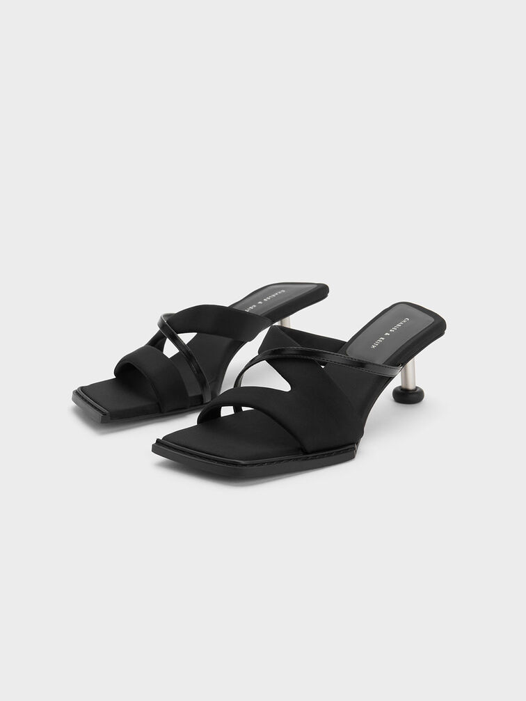 Crossover Sculptural Heel Sandals, Black, hi-res