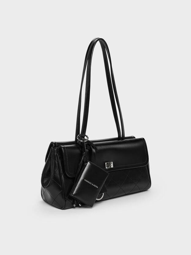 Apfra Quilted Elongated Shoulder Bag, Noir, hi-res
