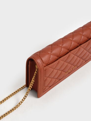 Micaela Quilted Long Wallet, Brick, hi-res