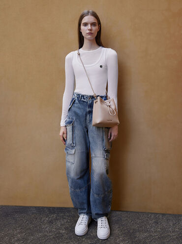 Leia Knotted Bucket Bag, Taupe, hi-res