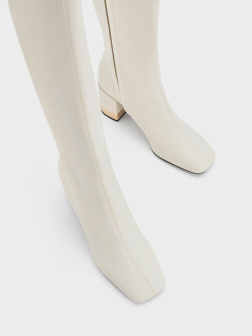 Metallic Accent Block Heel Knee-High Boots, Chalk, hi-res