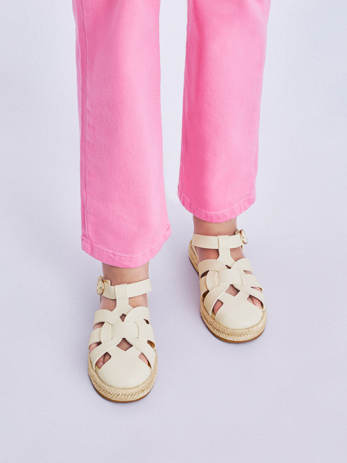 Girls' Interwoven Espadrille Sandals, Chalk, hi-res