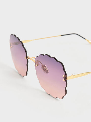 Multi-Tinted Scalloped Butterfly Sunglasses, Pink, hi-res