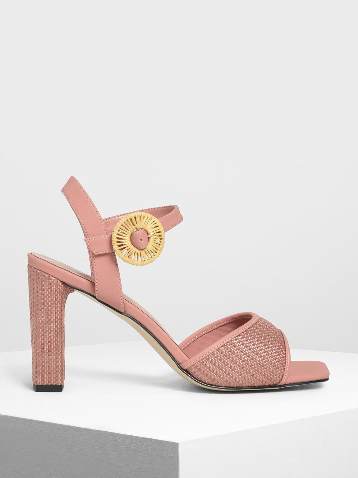 Blush Raffia Buckle Heeled Sandals Charles Keith Sg
