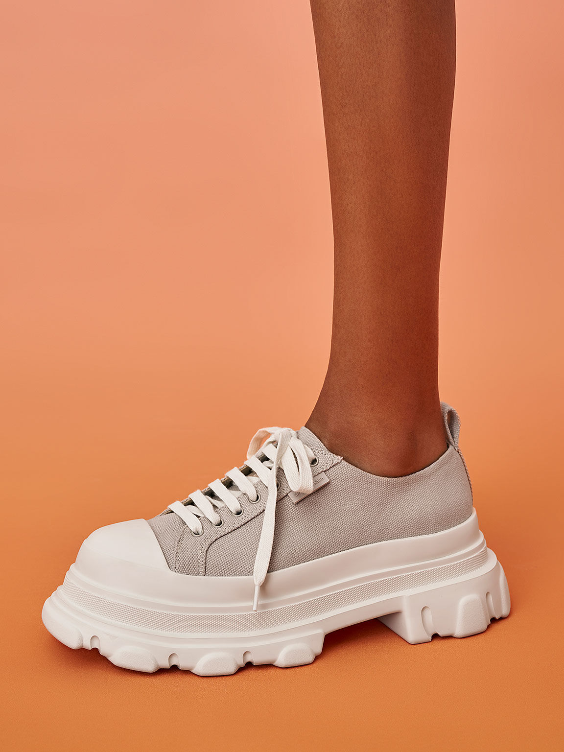 Canvas Chunky Sole Sneakers, Sand, hi-res