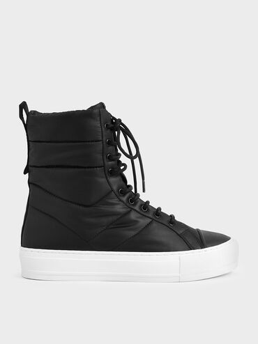 Quilted High Top Sneakers, Black, hi-res