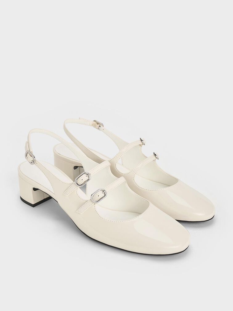 Double-Strap Slingback Mary Jane Pumps, Chalk, hi-res