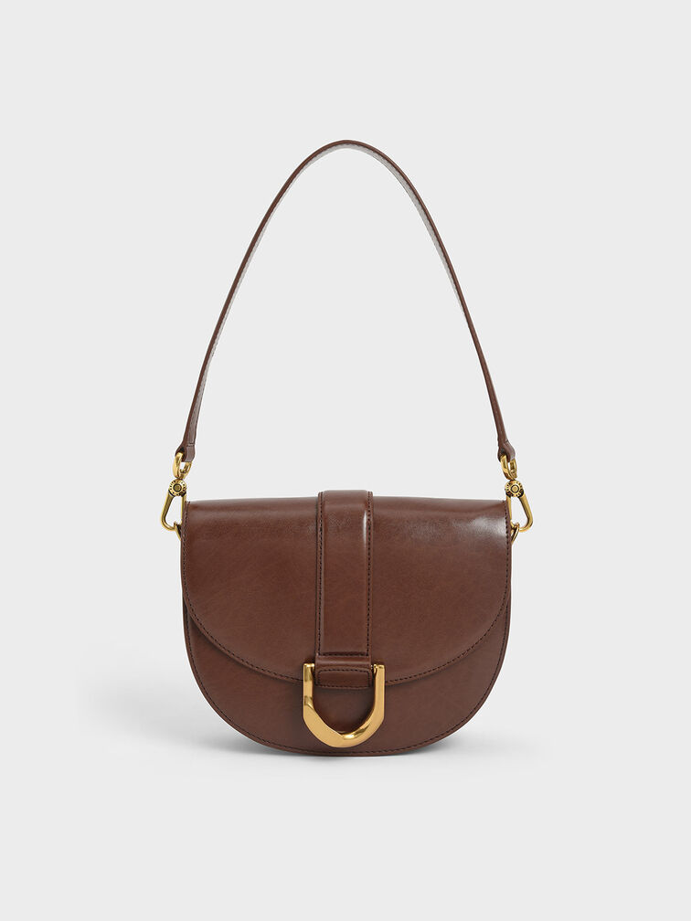 CHARLES & KEITH Gabine Saddle Bag - Dark Brown