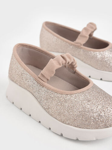 Girls' Glitter Ruched Strap Slip-On Sneakers, Light Pink, hi-res