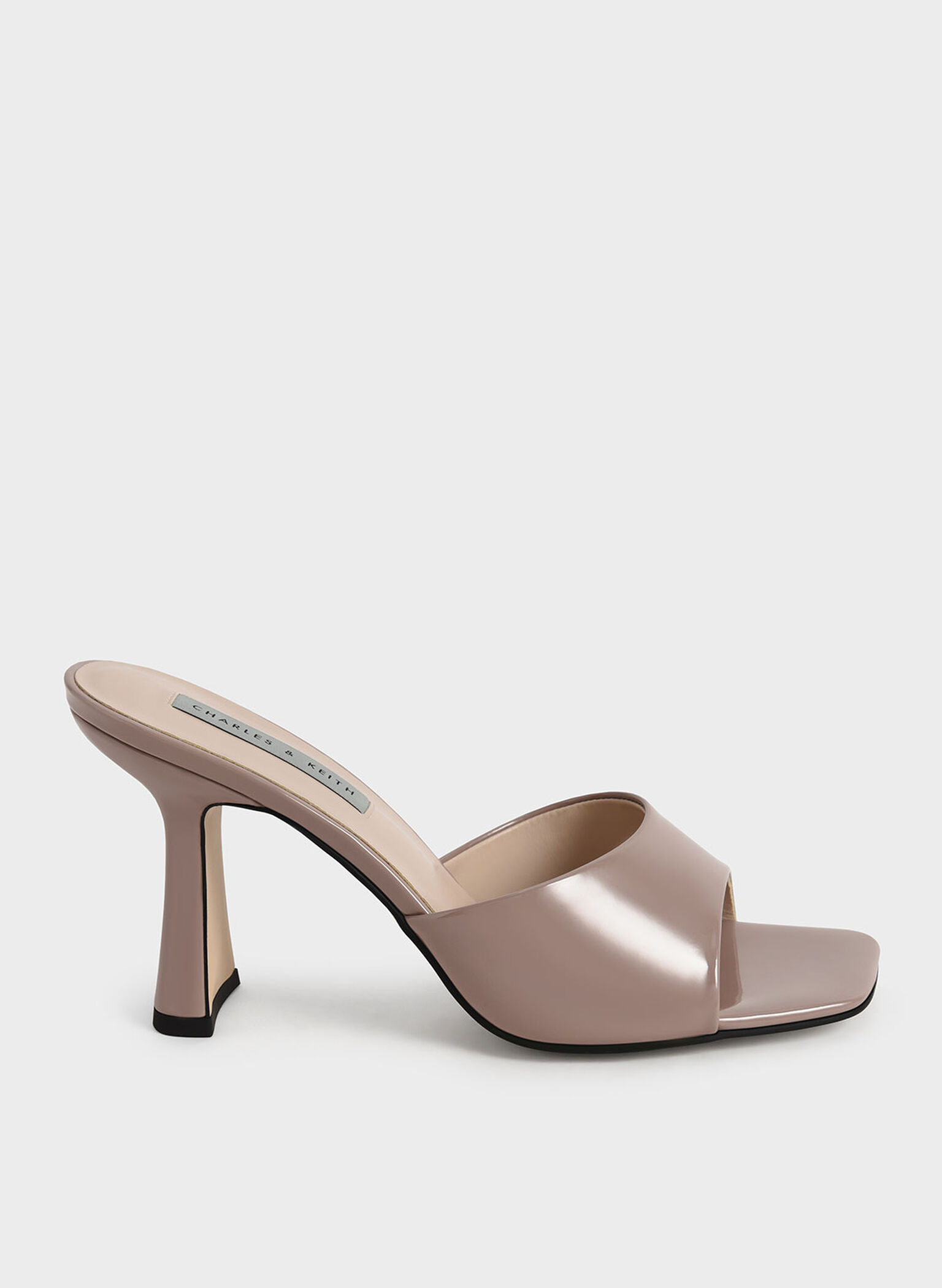 Patent Square Toe Heeled Mules, Taupe, hi-res