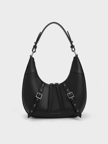 Grommet Crescent Hobo Bag, Noir, hi-res