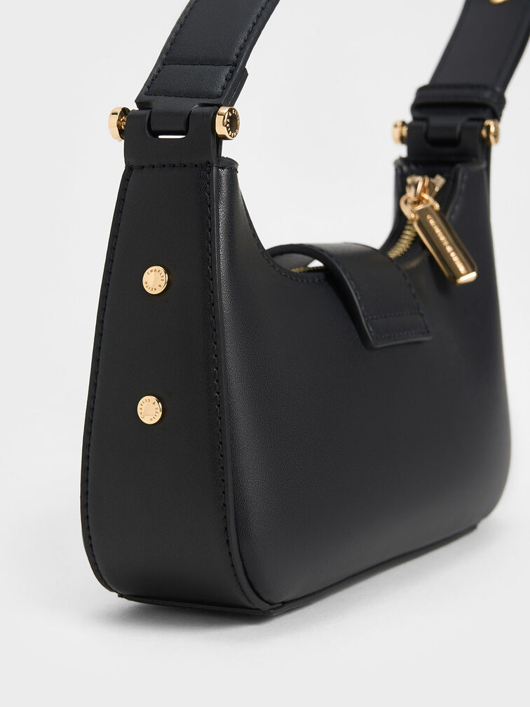 Metallic Accent Belted Bag, Black, hi-res