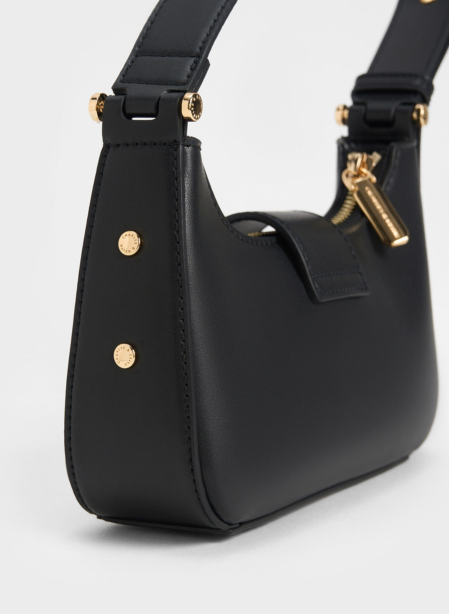 Black Metallic Accent Belted Bag - CHARLES & KEITH AU