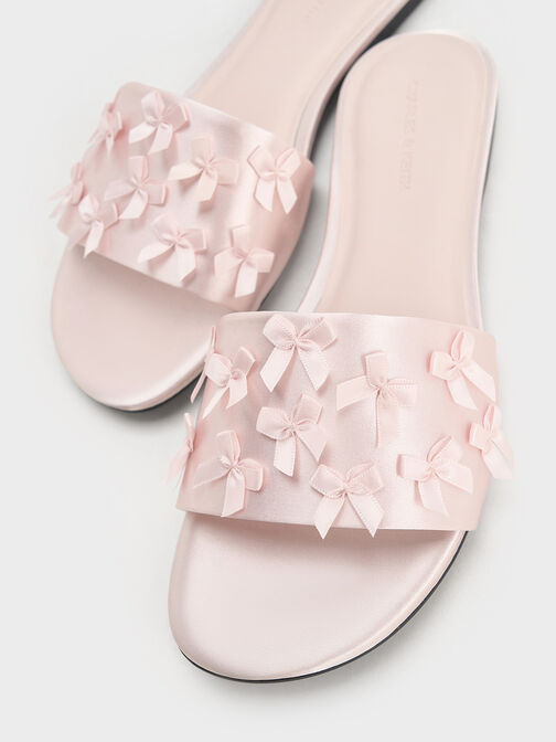 Satin Bow Slide Sandals, Blush, hi-res
