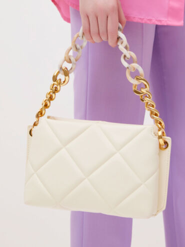 Danika Chunky Chain Padded Bag, Cream, hi-res