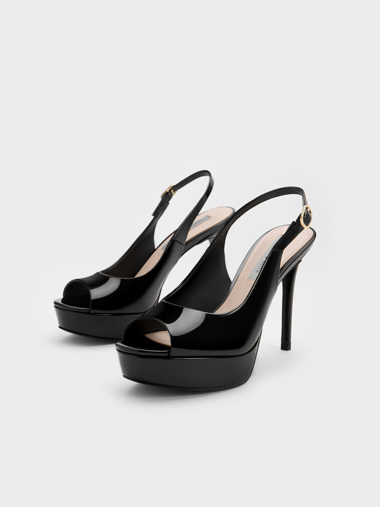 Patent Platform Slingback Sandals, Black Patent, hi-res