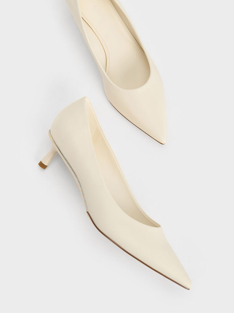 Chalk Pointed-Toe Kitten Heel Pumps - CHARLES & KEITH SG