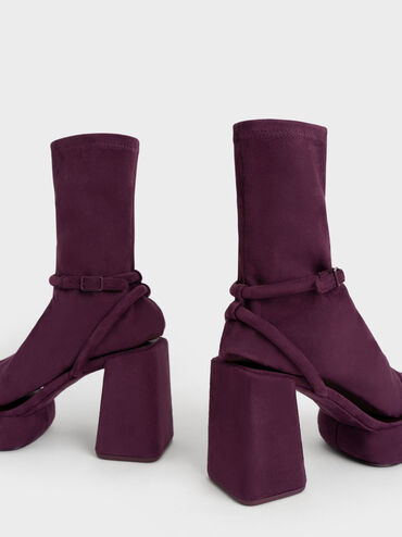 Lucile Textured Platform Calf Boots, Burgundy, hi-res