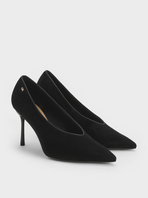 Escarpins pointus en cuir et daim, Noir Textur&eacute;, hi-res