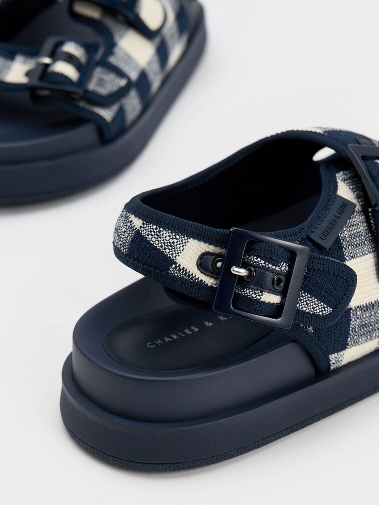 Della Gingham Buckled Flatform Sandals, Dark Blue, hi-res