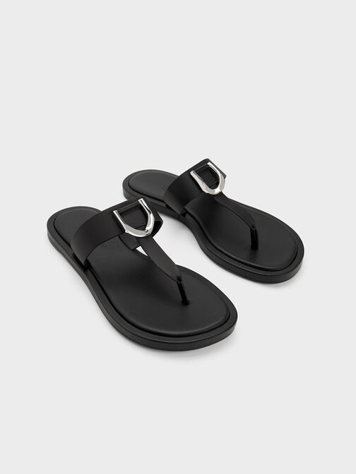 Gabine Leather Thong Sandals, Black, hi-res