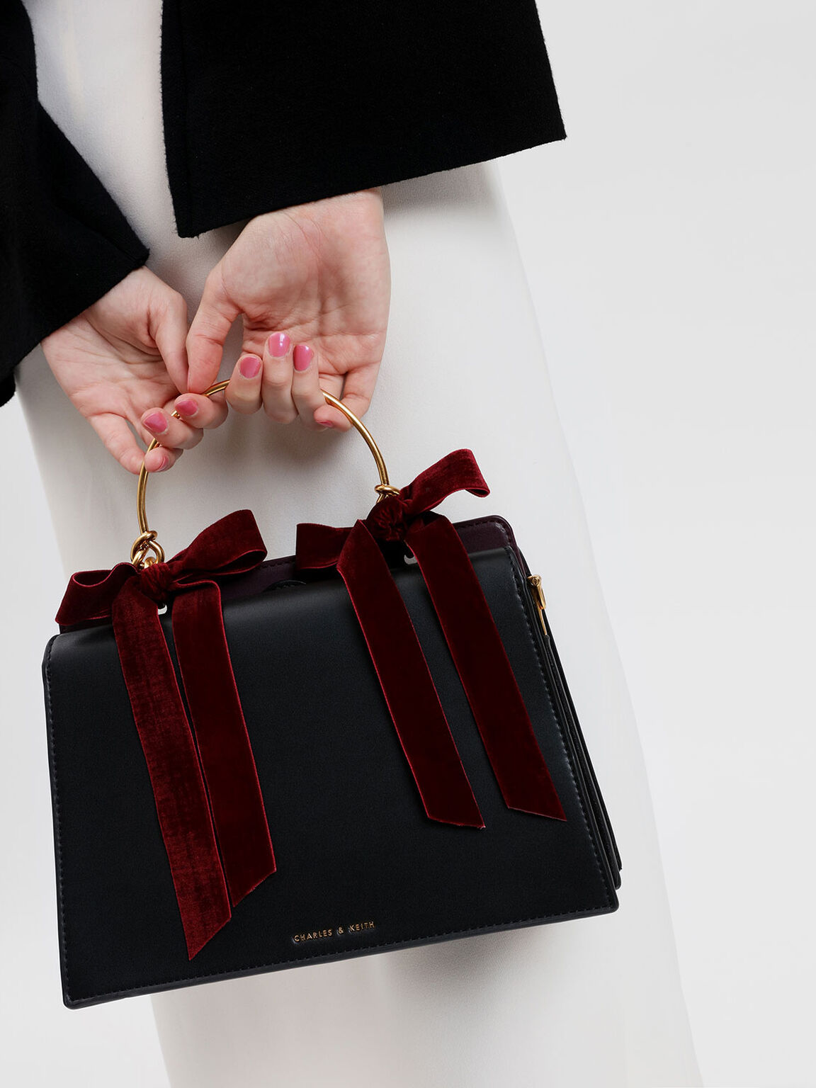Black Velvet  Bow Detail Handbag CHARLES  KEITH  AU