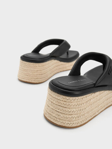 Espadrille Thong Sandals, Black, hi-res