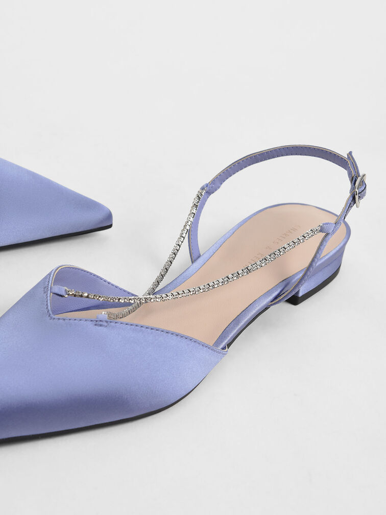 Adel Recycled Polyester Gem-Embellished Slingback Ballerinas, Blue, hi-res
