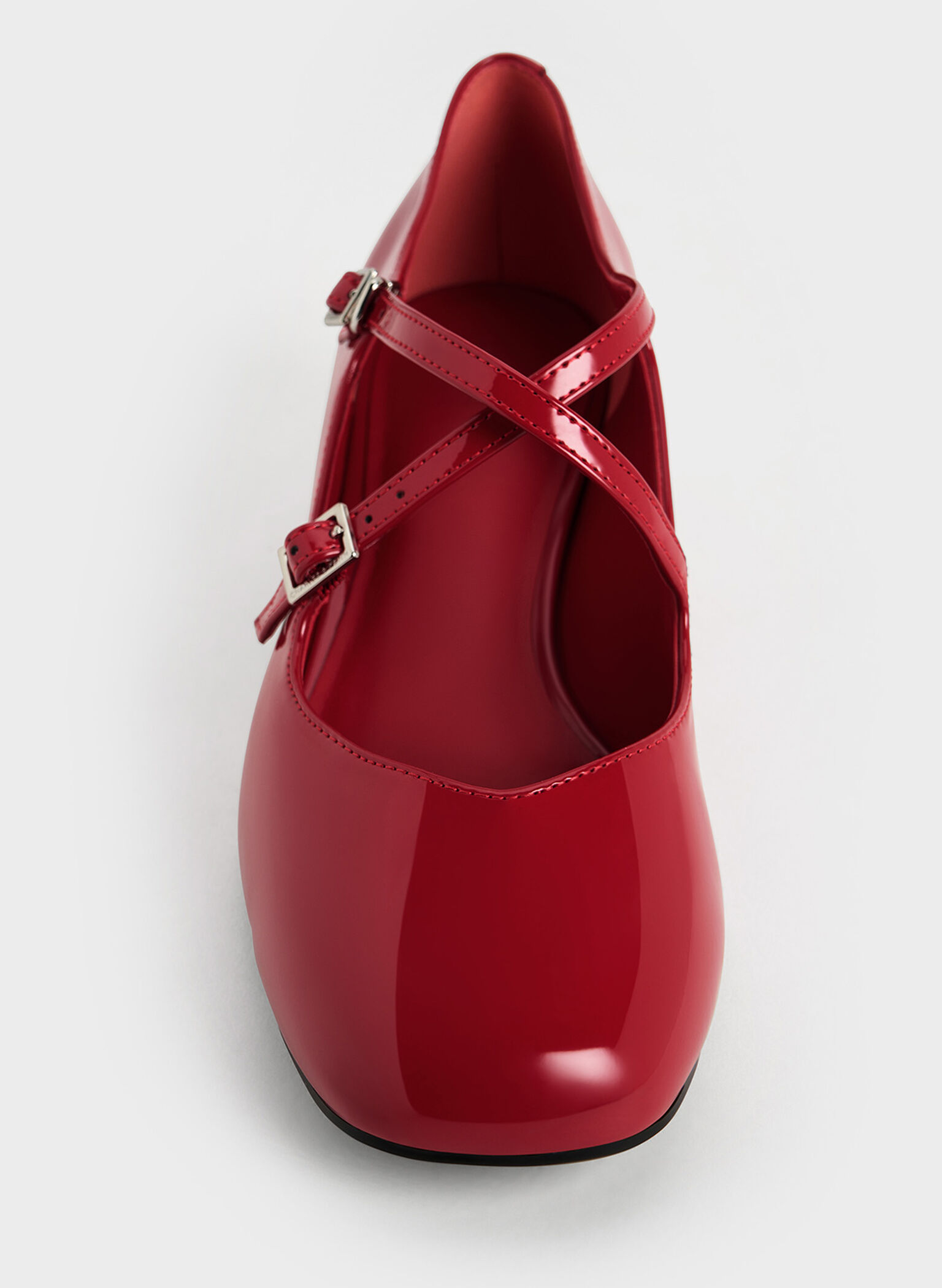 Patent Crossover-Strap Block-Heel Mary Janes, Red, hi-res