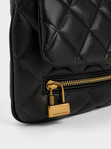 Swing Quilted Chain-Handle Bag, Black, hi-res