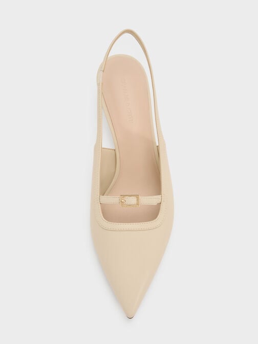 Buckle-Strap Slingback Pumps, Beige, hi-res