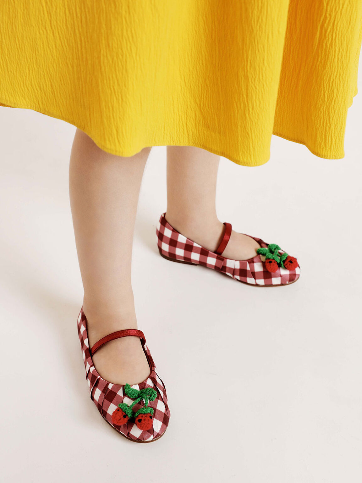 兒童櫻桃格紋平底鞋, 紅色, hi-res