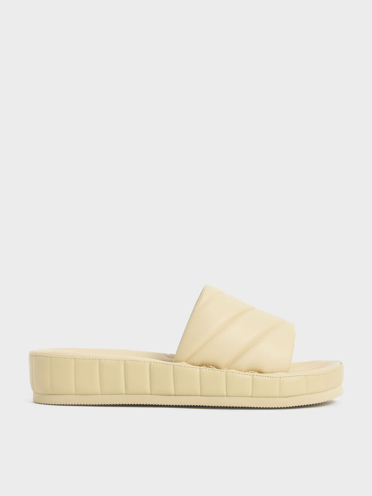 Puffy Flatform Slide Sandals, Yellow, hi-res