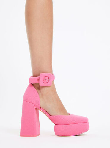 Sinead Woven Buckled D'Orsay Platform Pumps, Pink, hi-res