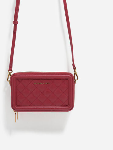 Quilted Boxy Long Wallet, Red, hi-res