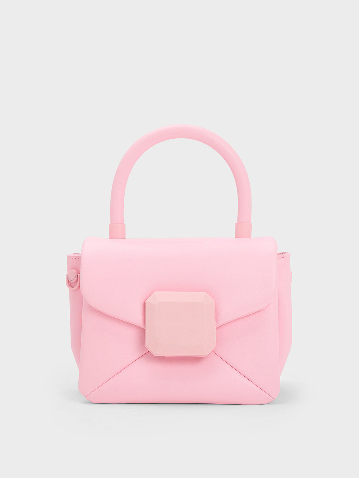 Geometric Push-Lock Top Handle Bag, Light Pink, hi-res
