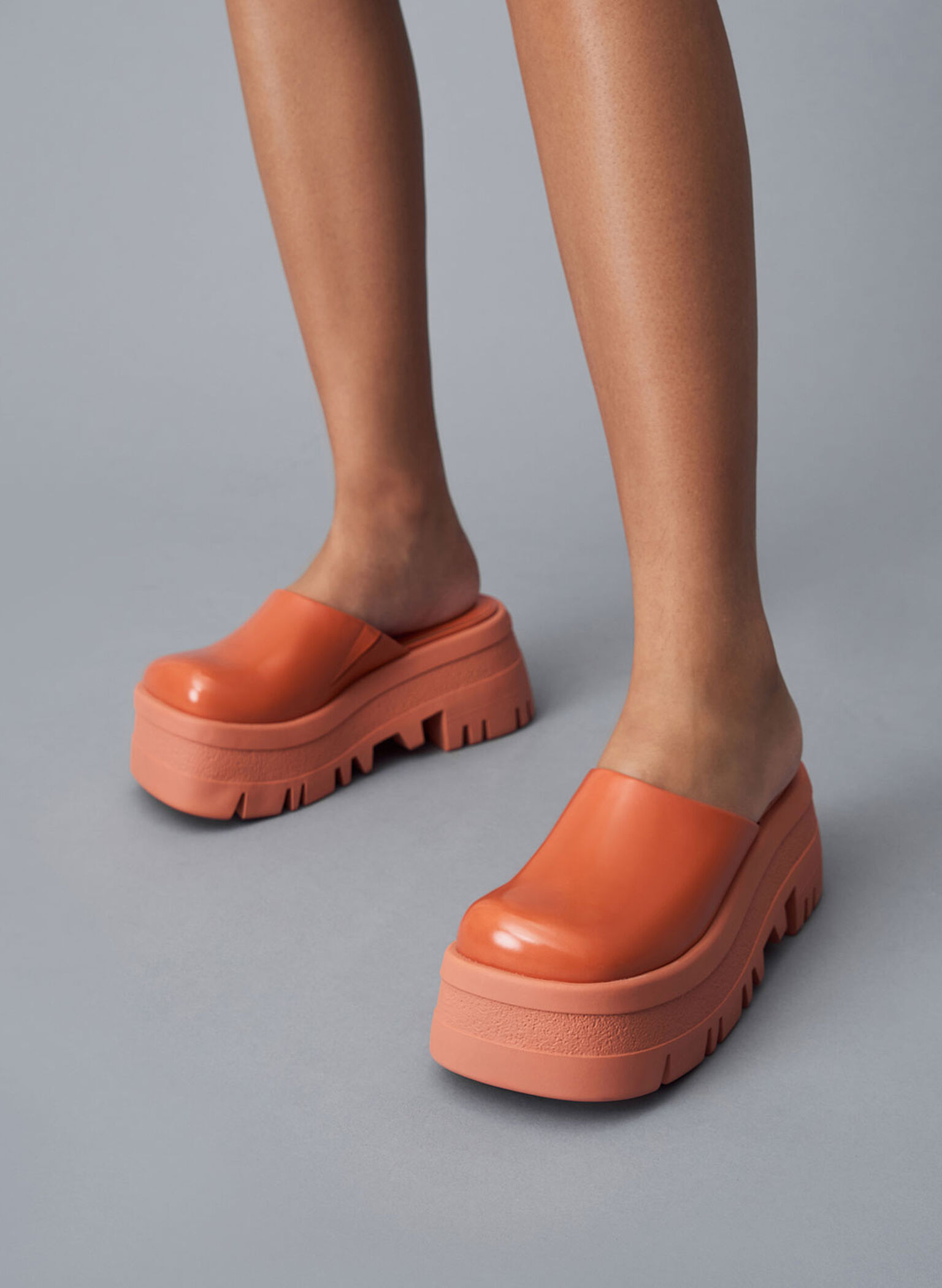 Rainier Platform Round-Toe Mules, Orange, hi-res