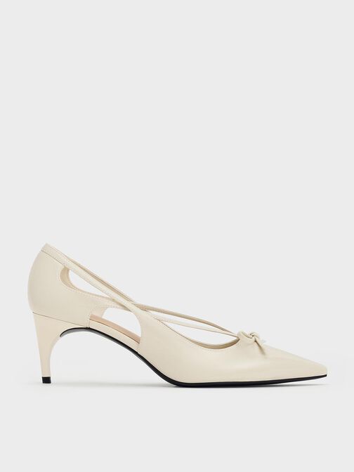 Patent Cut-Out Bow Kitten-Heel Pumps, Chalk, hi-res