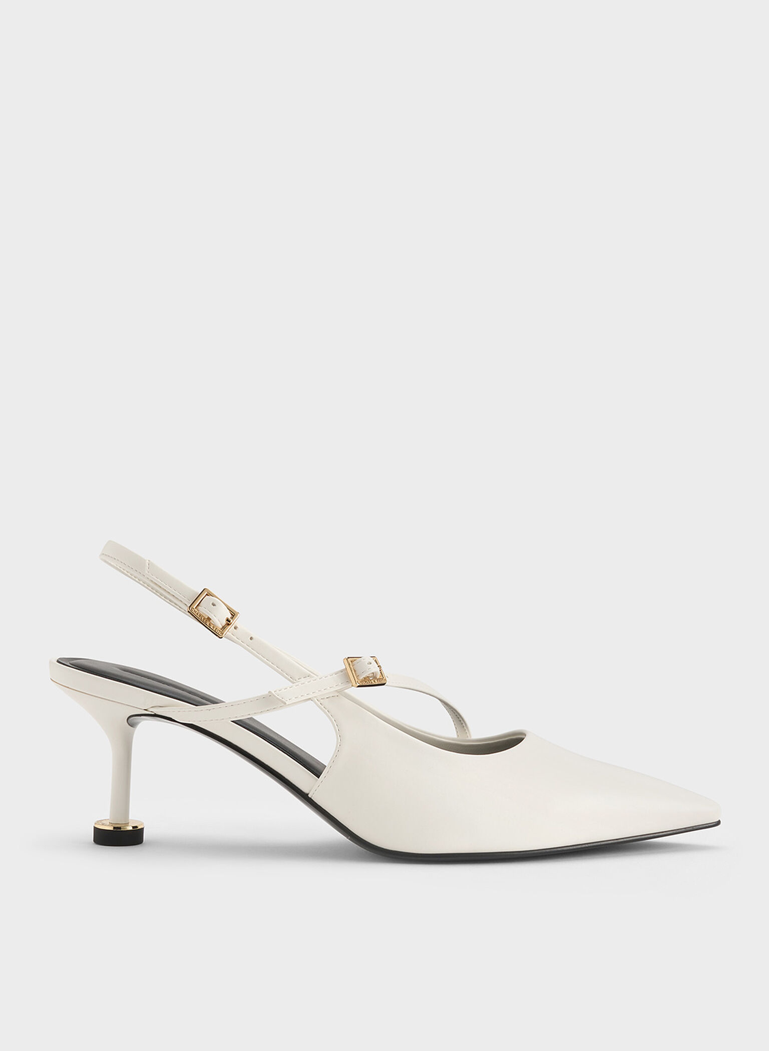 Buckled Sculptural-Heel Slingback Pumps, White, hi-res